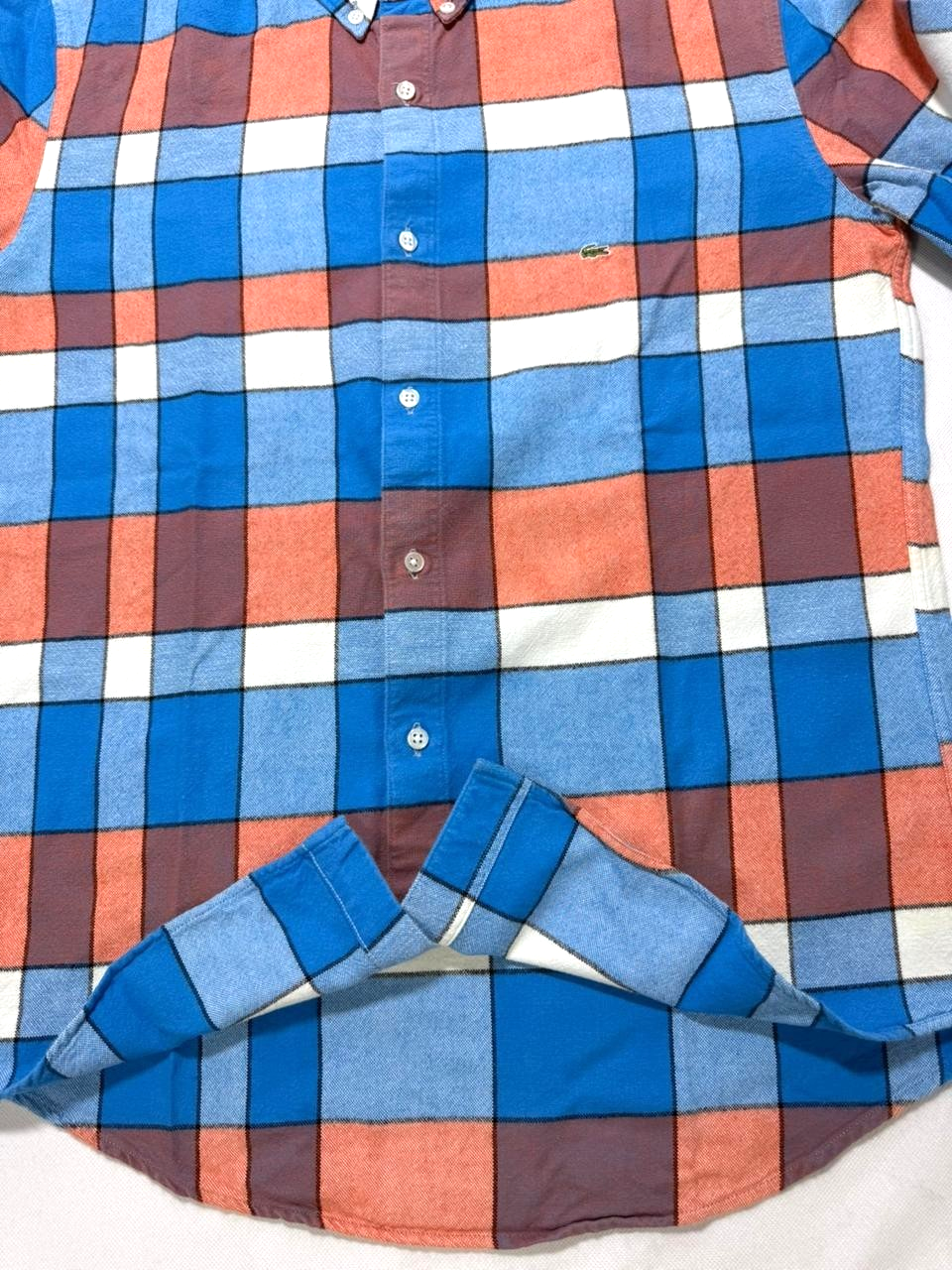 Lacoste Live Men's Long Sleeve Button Down Shirt Plaid Check Blue Orange White