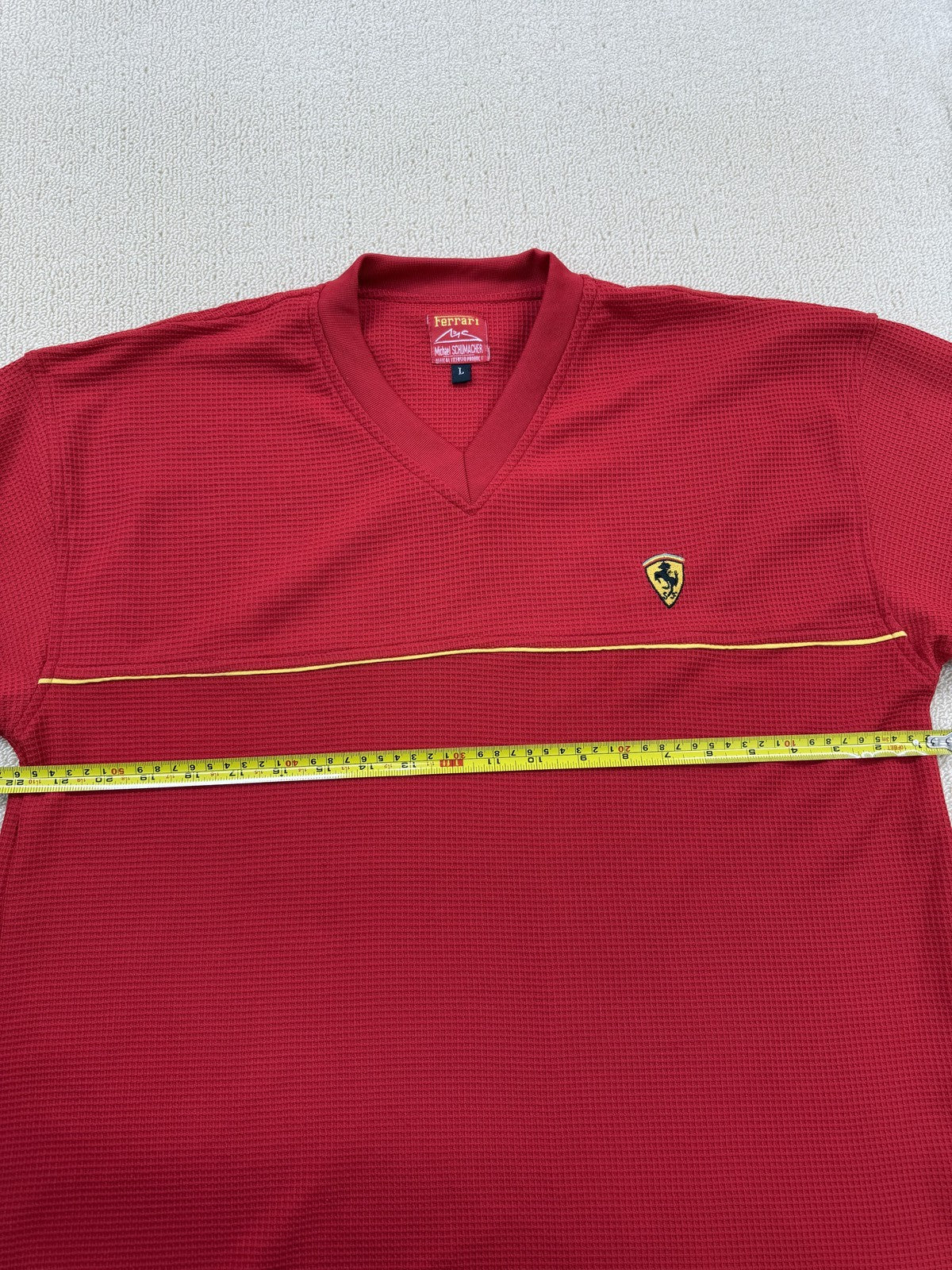 Ferrari Michael Schumacher Red V-Neck Polo Shirt Men's L Racing Logo