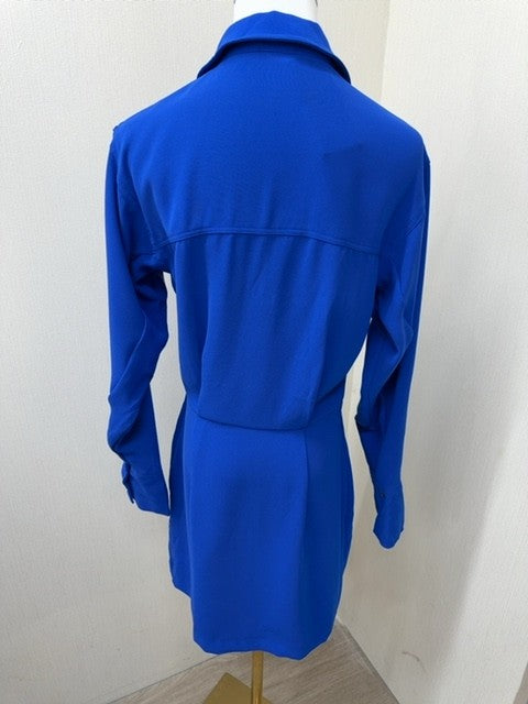 Reserved Women's S Blue Short Shirt Dress Long Sleeve Collar Button EUC