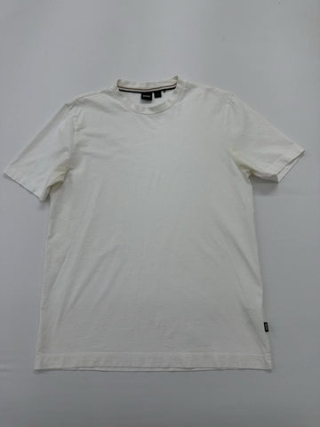 Hugo Boss Men White Logo Cotton Crew Neck T-Shirt Size M Excellent Condition
