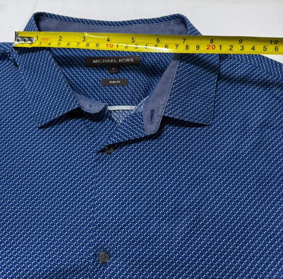 Michael Kors Men's Blue Dress Shirt XL Slim Fit Long Sleeve 100% Cotton Casual