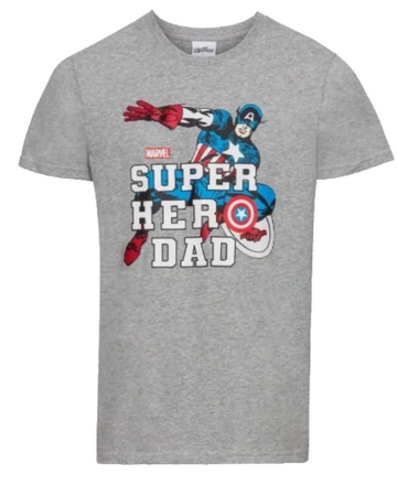 Marvel Captain America Super Hero Dad T-Shirt Grey Short Sleeve Crew Neck Size L