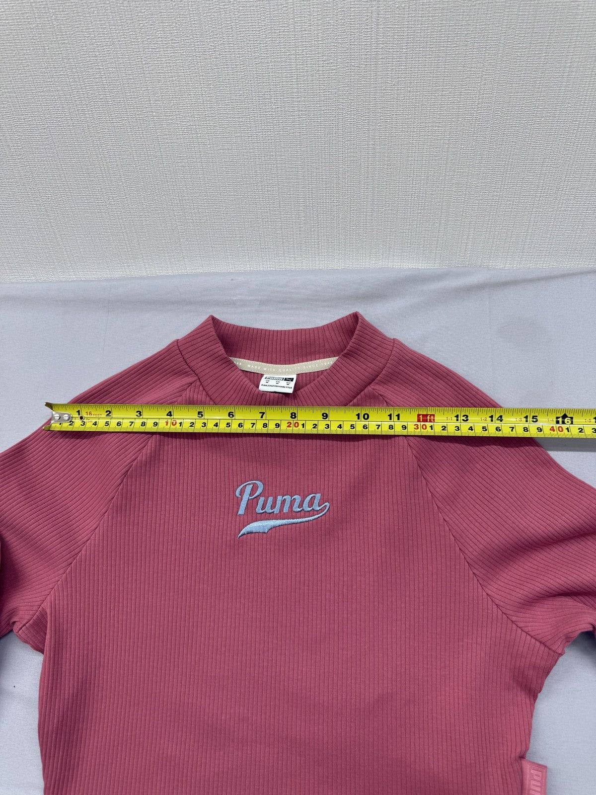 Puma Women's Burgundy Ribbed Long Sleeve Crop Top M