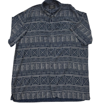 Bershka Men's Navy Geometric Embroidered Short Sleeve Shirt XL