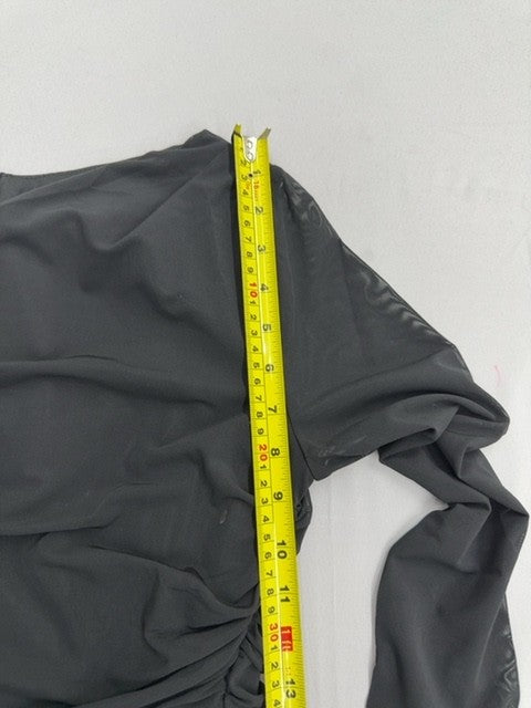 Maggy London Size 6 Black Ruched Sheath Cocktail Dress Long Sleeve