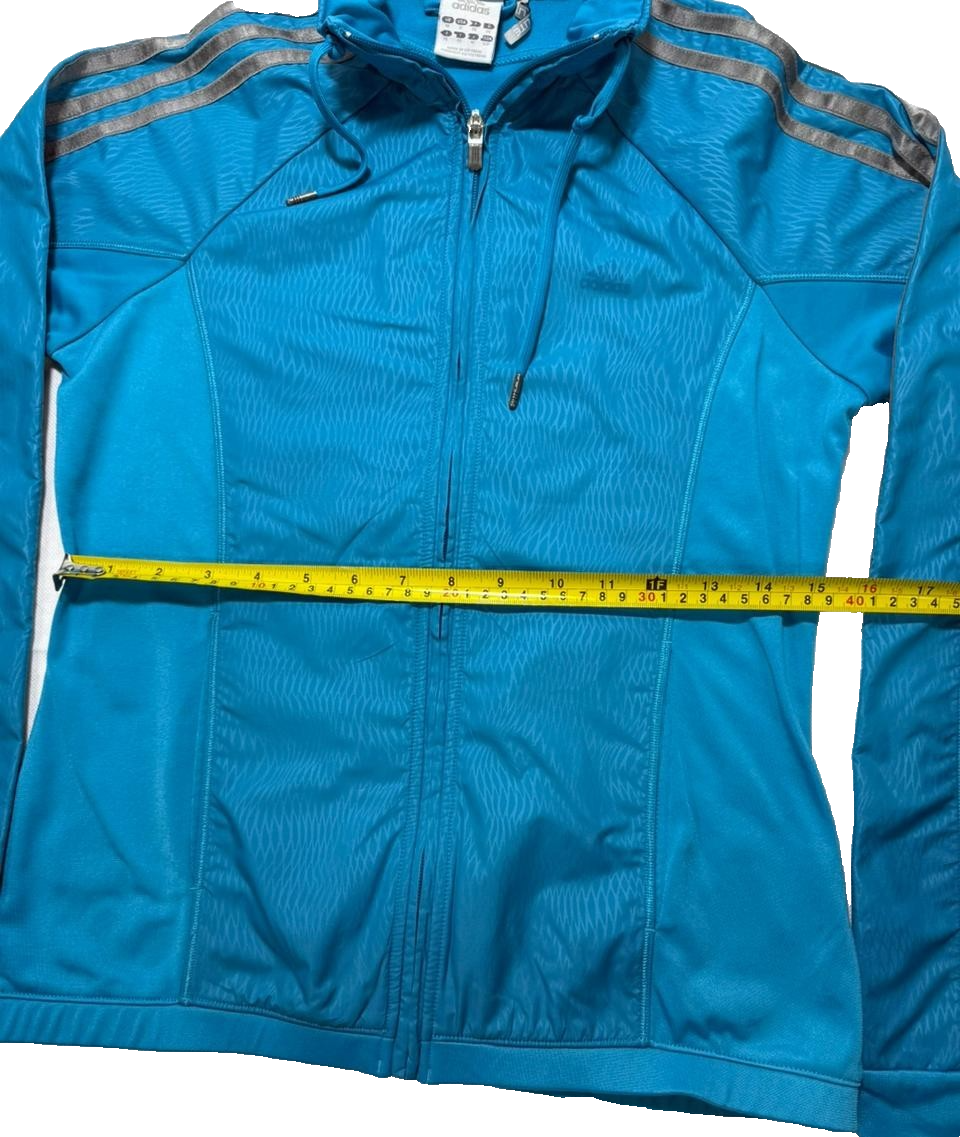 Women's Adidas Teal Blue Gray 3 Stripe Full Zip Track Jacket Activewear Top - S