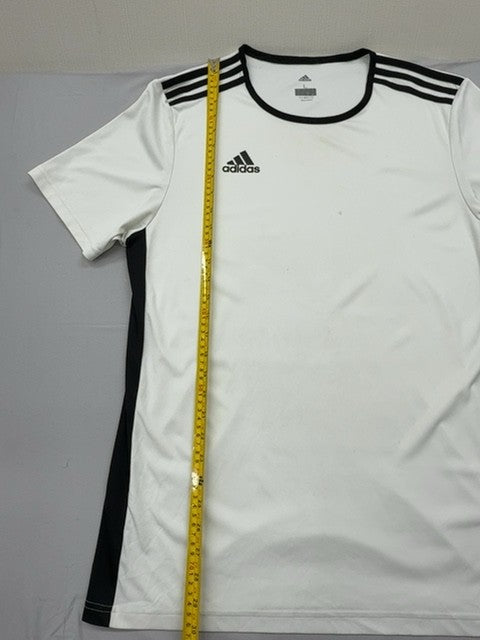 Adidas Men's White Striped Soccer Jersey L Climalite Athletic Fit
