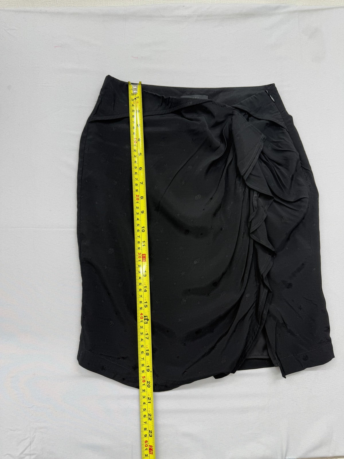 Ikks Wrap Knee Length Skirt EU 34 Charcoal Grey Floral Ruffle