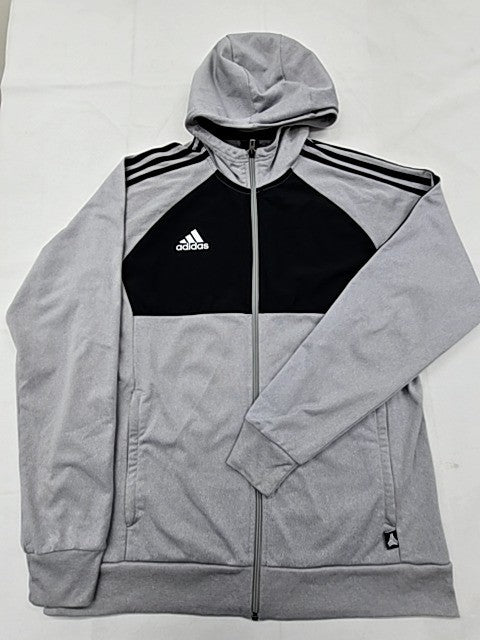 Adidas Men's Grey/Black 3-Stripes Zip Hoodie Large