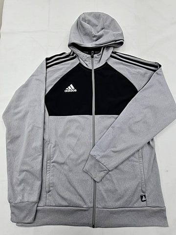 Adidas Men's Grey/Black 3-Stripes Zip Hoodie Large