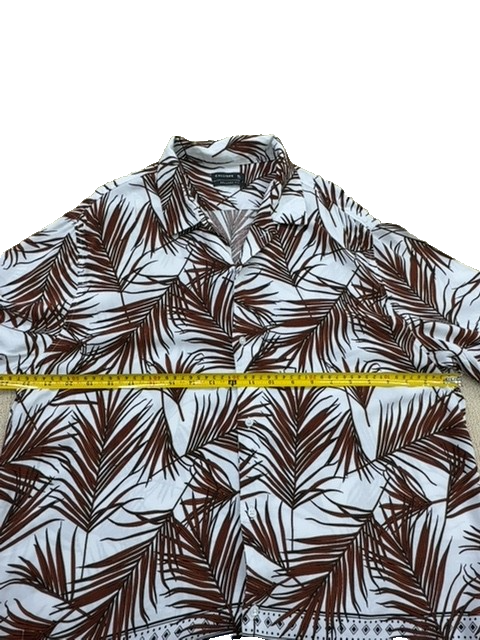 Calliope Unisex White Brown Palm Leaf Camp Collar Shirt XL Relaxed