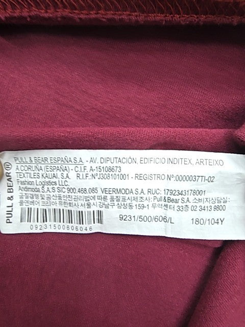 Pull&Bear Men's Burgundy Crew Neck T-Shirt Size L - Regular Fit