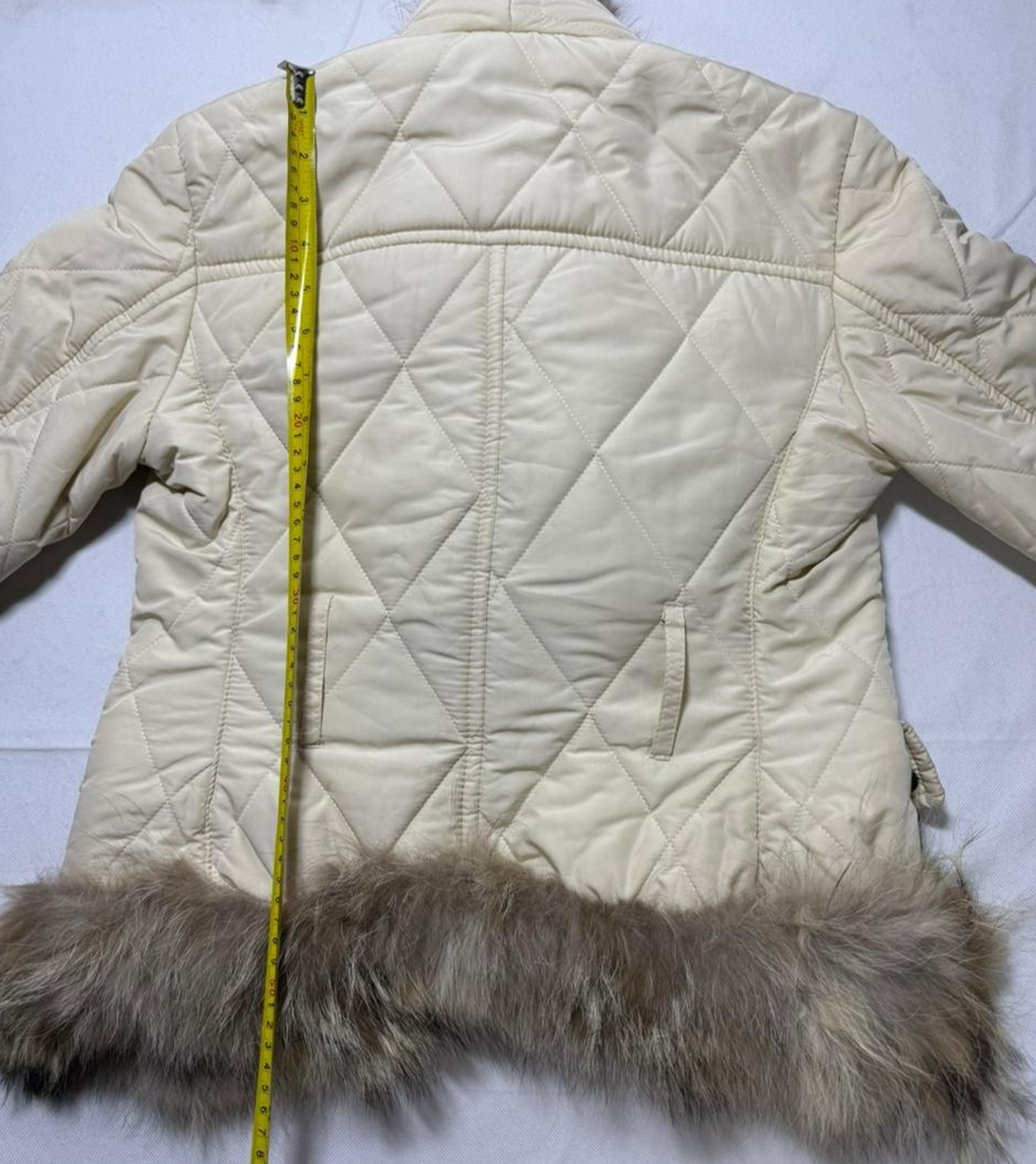Vero Moda Women's Cream Quilted Jacket With Faux Fur Trim & Collar Size 44