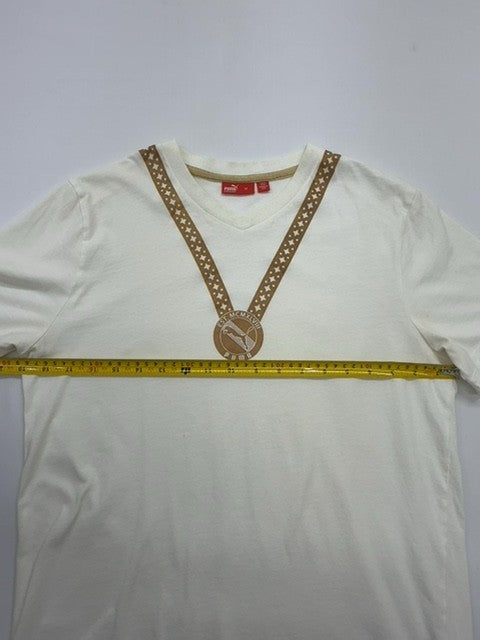 Puma Boys White Sports T-Shirt Size M Crew Neck Jersey Cotton Elastane
