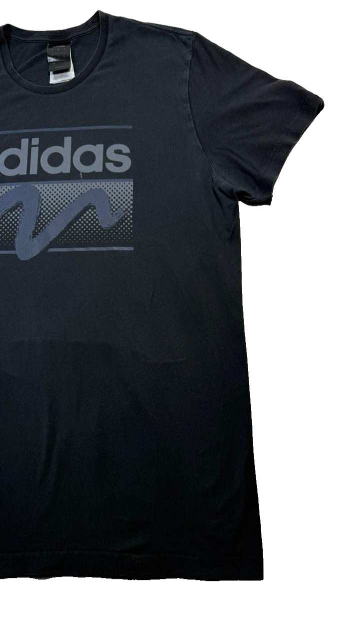 Adidas Men's Black Graphic T-Shirt Grey Abstract Wave Logo Short Sleeve Size XL