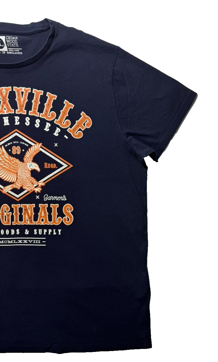 Cedar Wood State T-Shirt XL Knoxville Tennessee Originals Graphic Tee Navy Blue