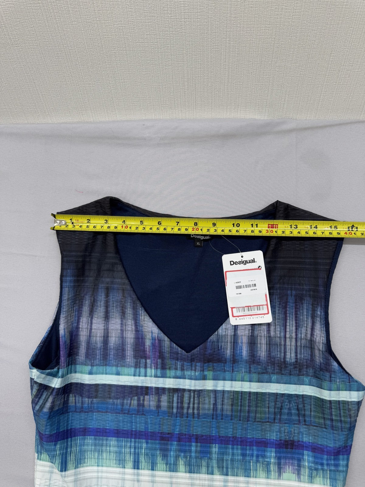 Desigual Women's XL A-Line Striped Sleeveless Knee Dress Navy Teal