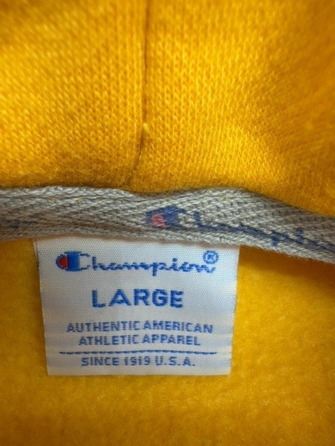 Champion Men's Large Yellow Fleece Pullover Hoodie Logo USA Cotton Poly