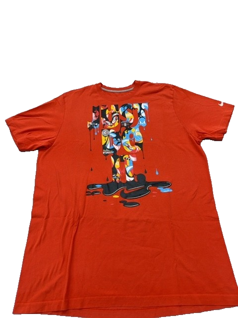 Nike Men's Orange Paint Splatter Short Sleeve T-Shirt Regular Cotton