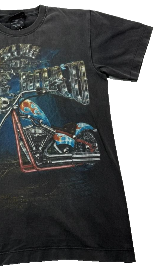 Rock Chang Men's T-Shirt Black Biker Chopper 3D Glow In Dark Heavyweight Medium
