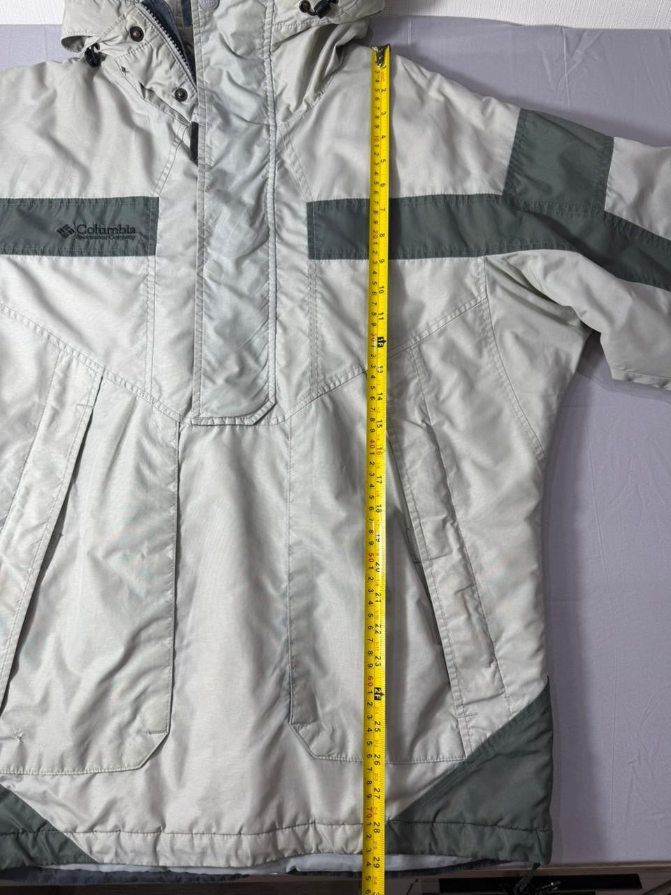 Columbia Men's Small Hooded Winter Jacket Off-White Grey Outdoor Coat