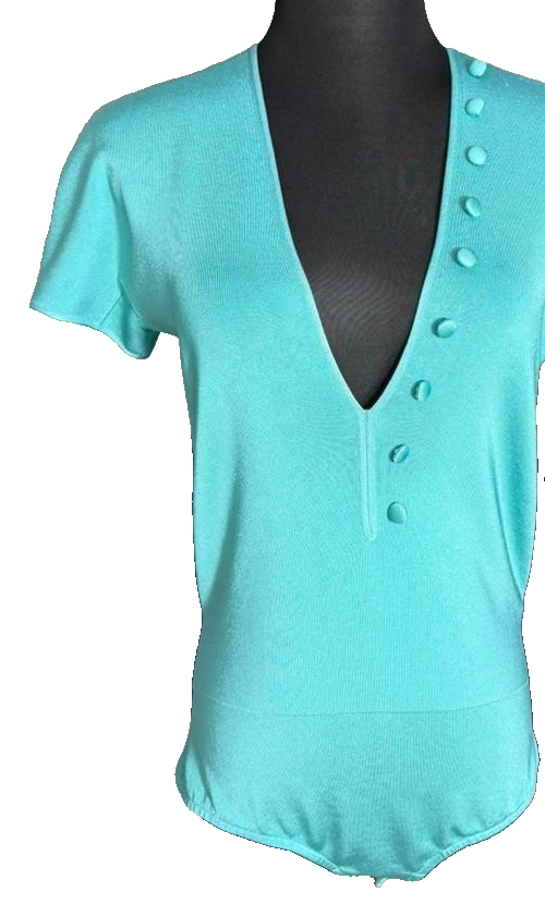 Bnwt Giorgio Armani Women�S Turquoise Short Sleeve Bodysuit V-Neck Size 44