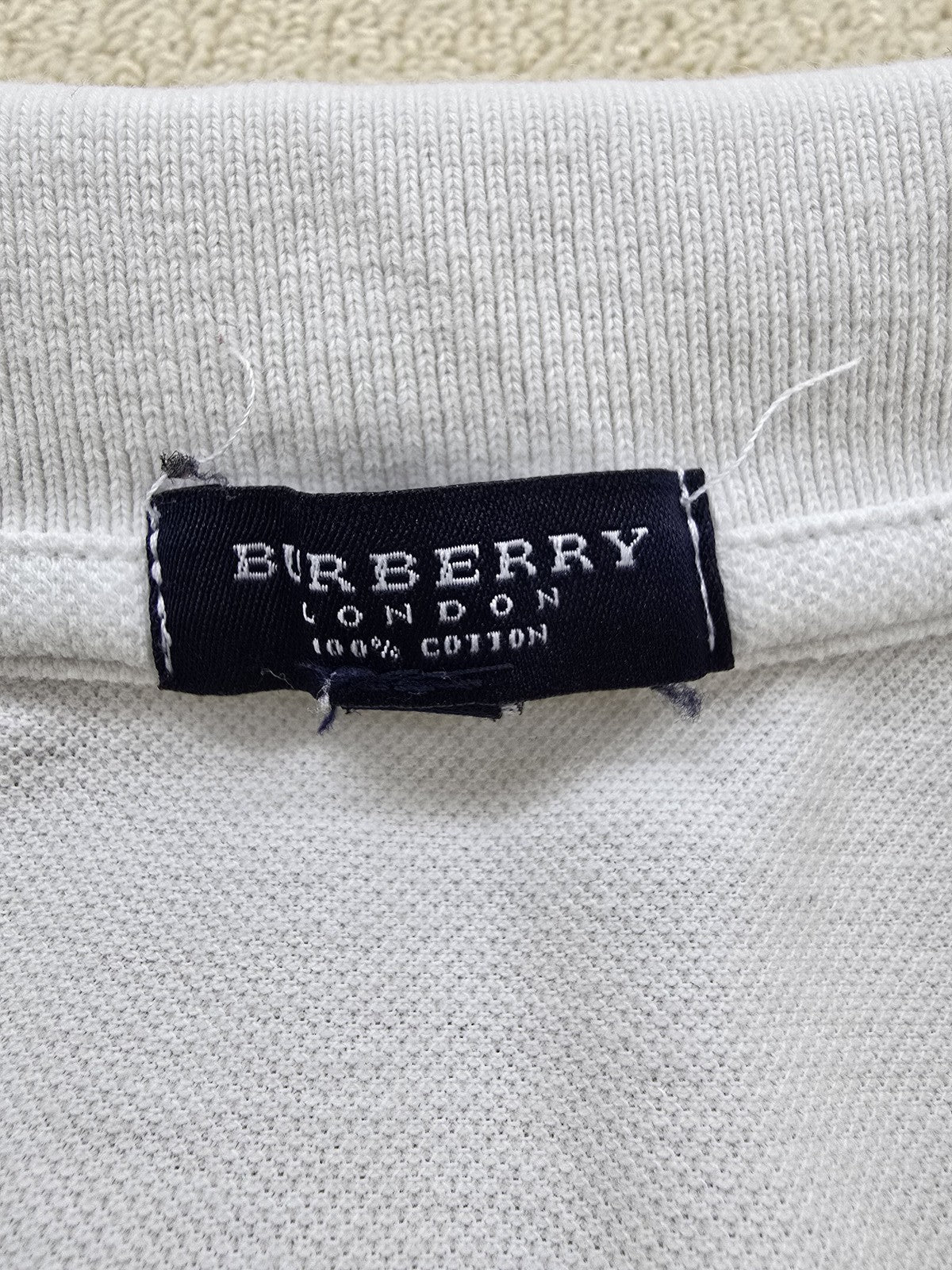 Burberry Men's White Check Polo Shirt M Short Sleeve Cotton England