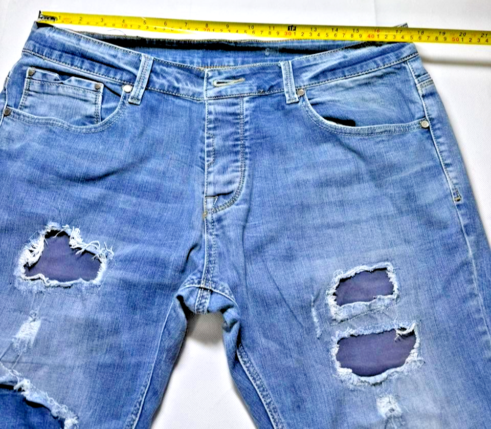 Stone Island Men's Distressed Ripped Jeans Blue Denim Slim Fit size W39 L40