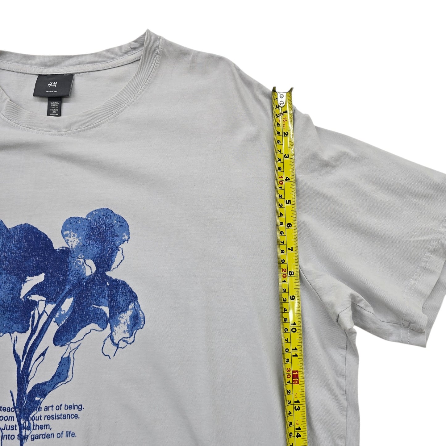 H&M Men's Light Gray Floral Print T-Shirt Size XXL Short Sleeve