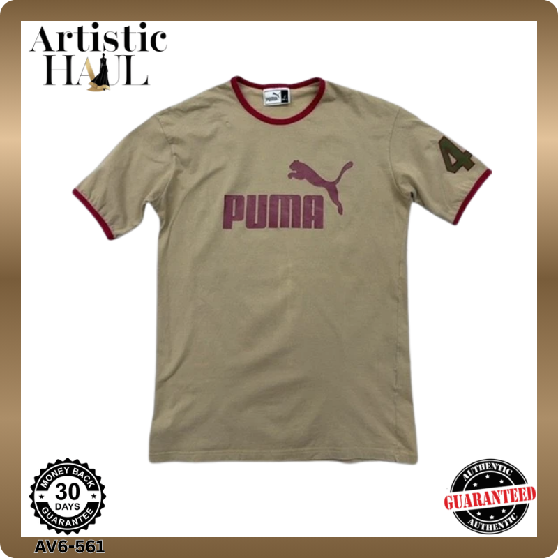 Puma Men's Beige L Cotton Short Sleeve Crewneck T-Shirt