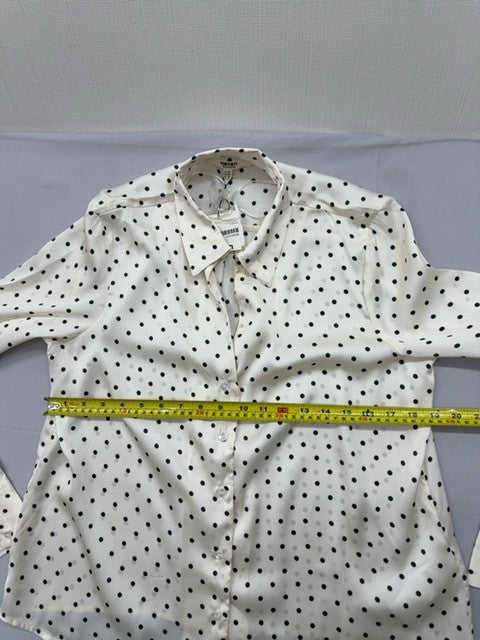Koton White Polka Dot Long Sleeve Button-Down Blouse Women Business L