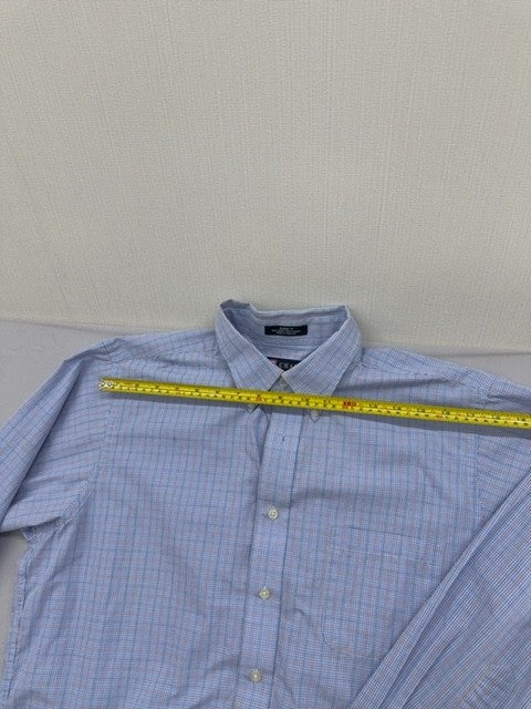 Chaps Men's Blue Plaid Dress Shirt L 15.5x32/33 Wrinkle Free