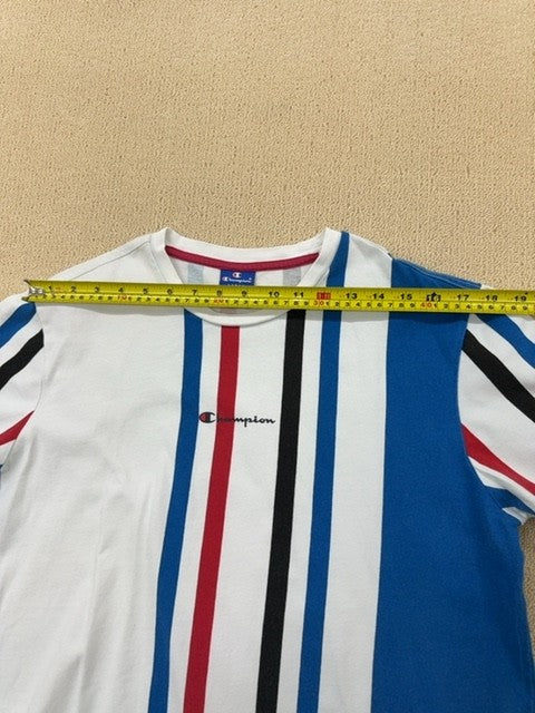 Champion Men's Multi Striped Short Sleeve T-Shirt Large Logo Crewneck
