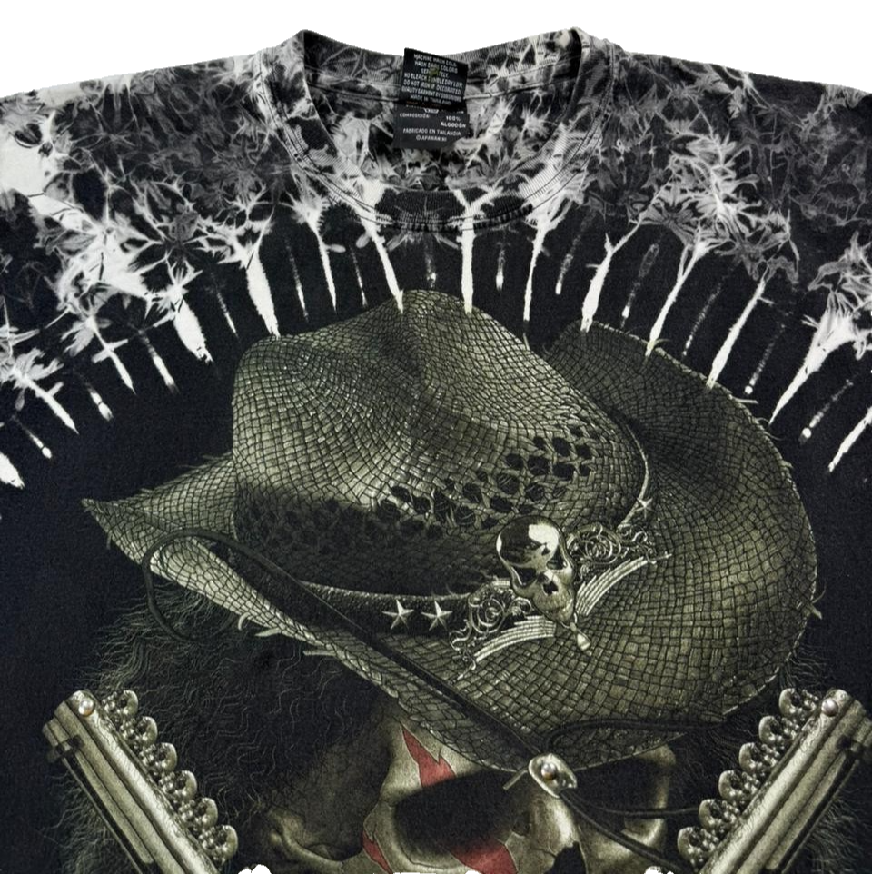 Survivors Vintage Skull Cowboy Guns Rocker T-Shirt Edgy Men's Short Sleeve L