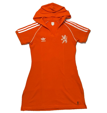 Y2K Adidas Fifa Netherlands National Team Orange Short Sleeve Hoodie Mini Dress