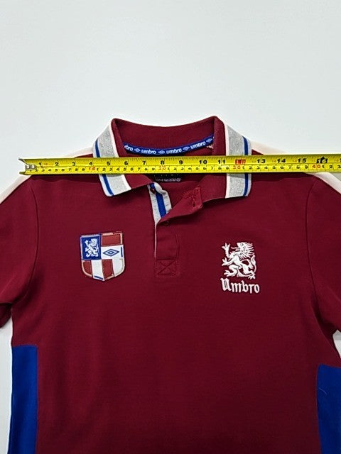 UmbrO Boys Maroon Colorblock Polo Shirt Size S Embroidered Logo Button Up