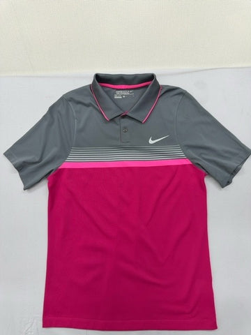 Nike Tour Performance Golf Polo Grey/Pink Stripe S Dri-FIT NWT
