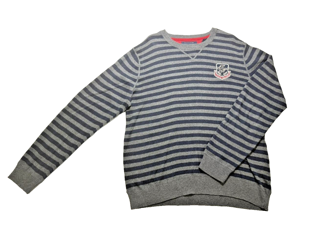 Tommy Hilfiger Men Premium Cotton Wool Stripe Sweater XL Blue Grey