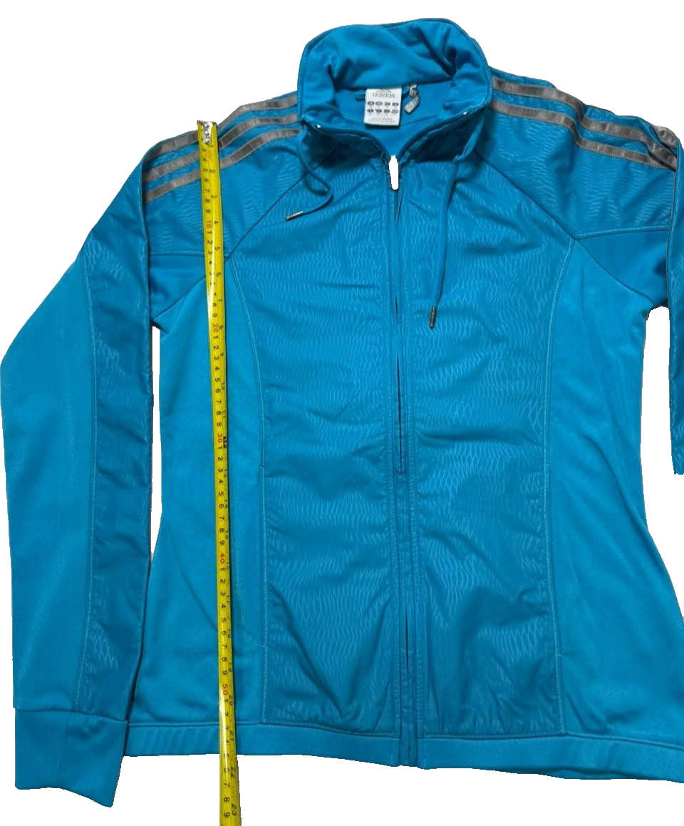 Women's Adidas Teal Blue Gray 3 Stripe Full Zip Track Jacket Activewear Top - S