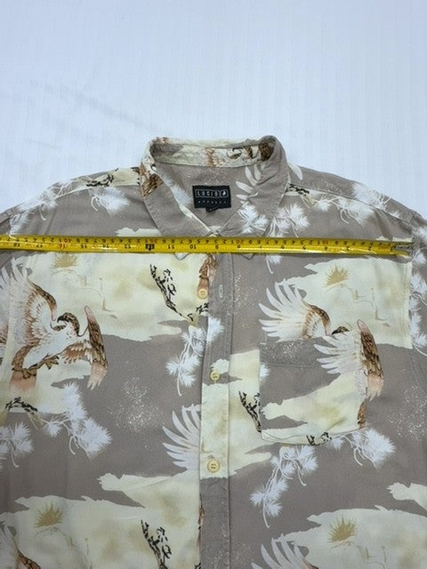 Lucid Men's Taupe Floral Rayon Button-Down Shirt L