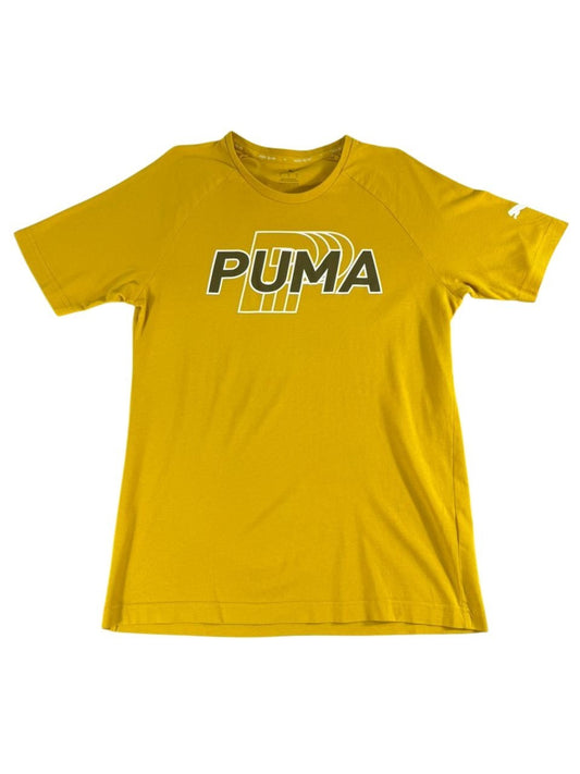 Puma Men's Yellow T-Shirt – Size S, Logo, Short Sleeve – Ref 02111