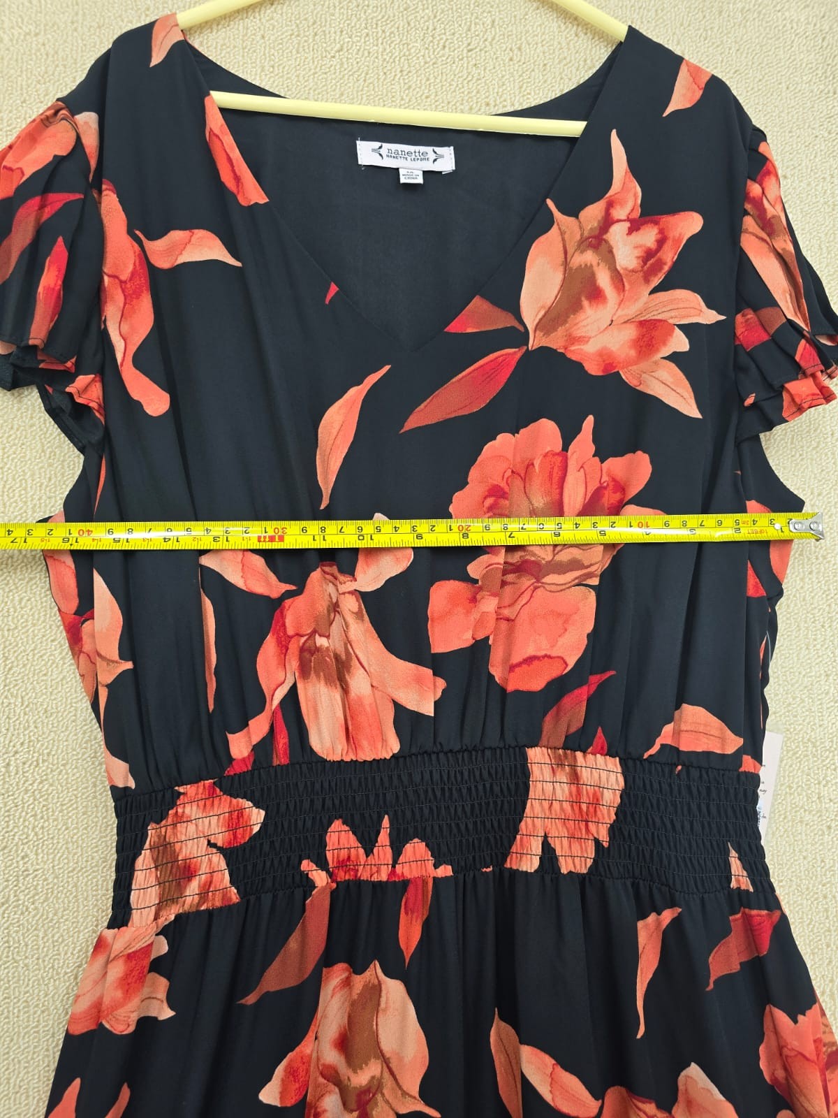 Nanette Lepore Black Orange Floral Maxi Dress Size 14 V-Neck