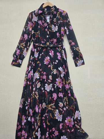 Bandolino Women's L Maxi Floral Long Sleeve Casual Dress