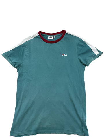Fila Men's M Teal Color Block Short Sleeve Cotton T-Shirt Crew Neck