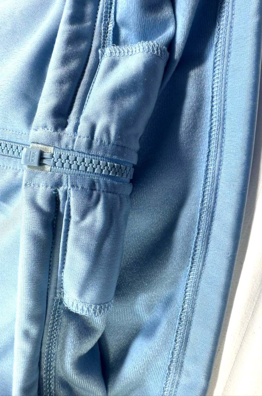 Adidas Track Jacket In Light Blue And Navy Blue With A Hood - Size M