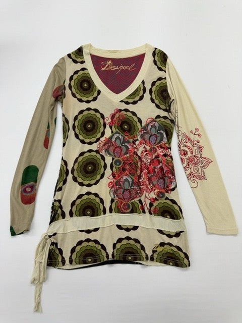 Desigual Women's Cream Floral Embroidered Tunic Top Size L
