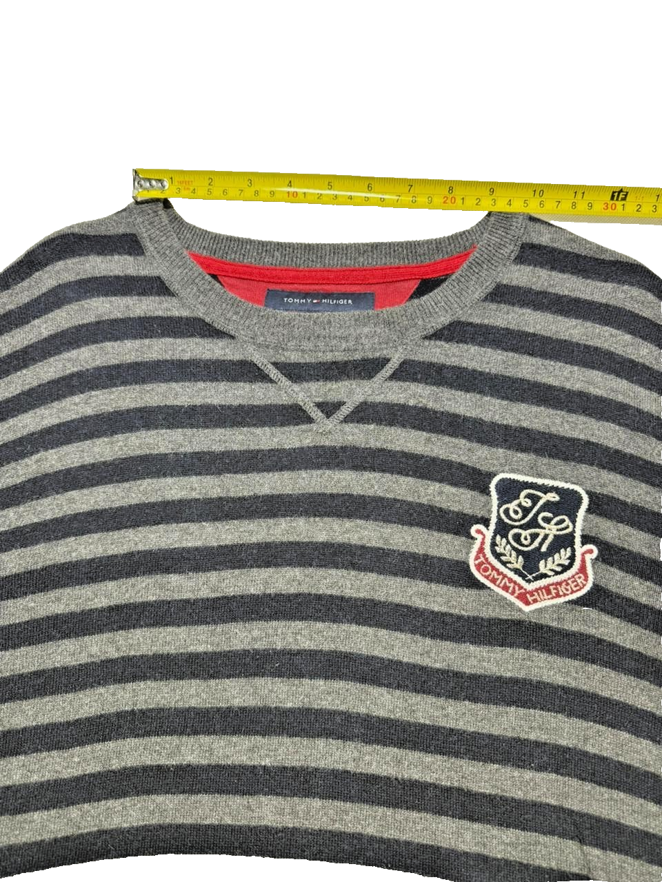 Tommy Hilfiger Men Premium Cotton Wool Stripe Sweater XL Blue Grey