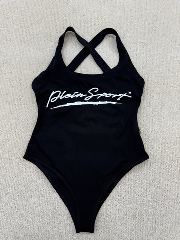 Plein Sport Women's Black Monokini M High Cut Cross-Back Lycra