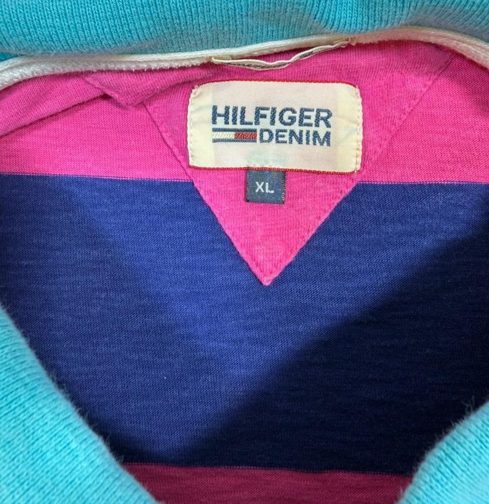 Tommy Hilfiger Women's Denim Striped Polo Shirt Short Sleeve Cotton Size XL