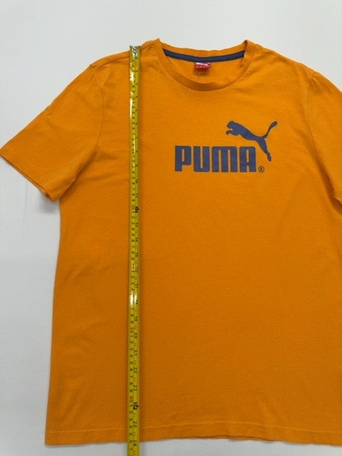 Puma Men Orange Logo Crew Neck T-Shirt Size XXL Regular Fit Cotton Jersey